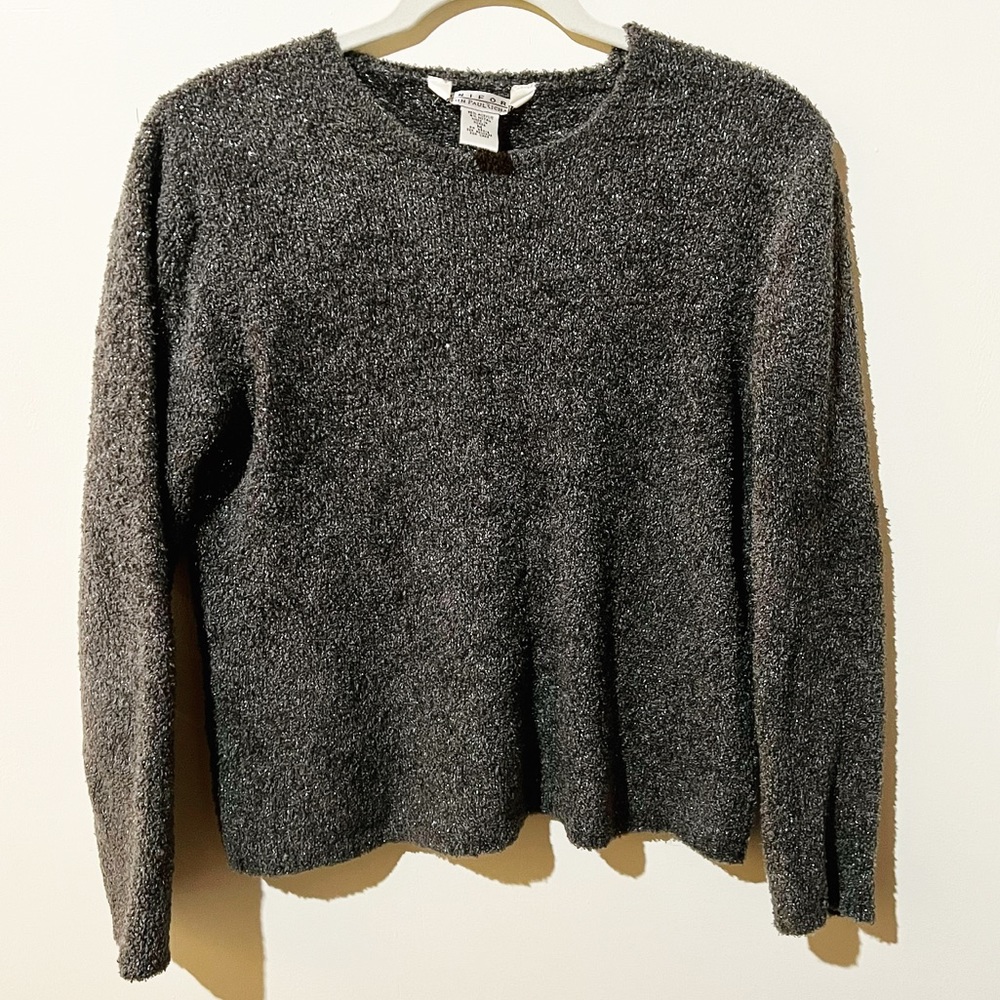 Metallic gray fuzzy sweater